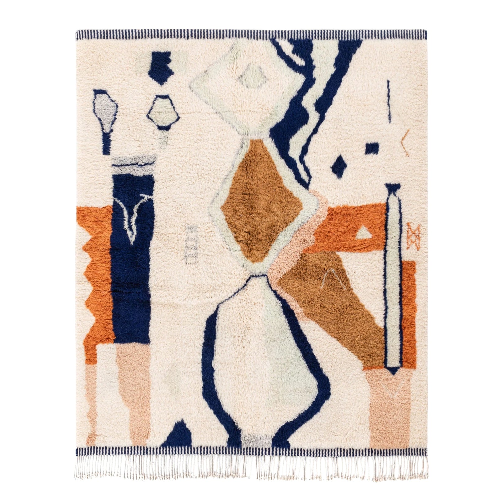 Ink Flow handmade Moroccan wool rug in cream, navy and burnt orange