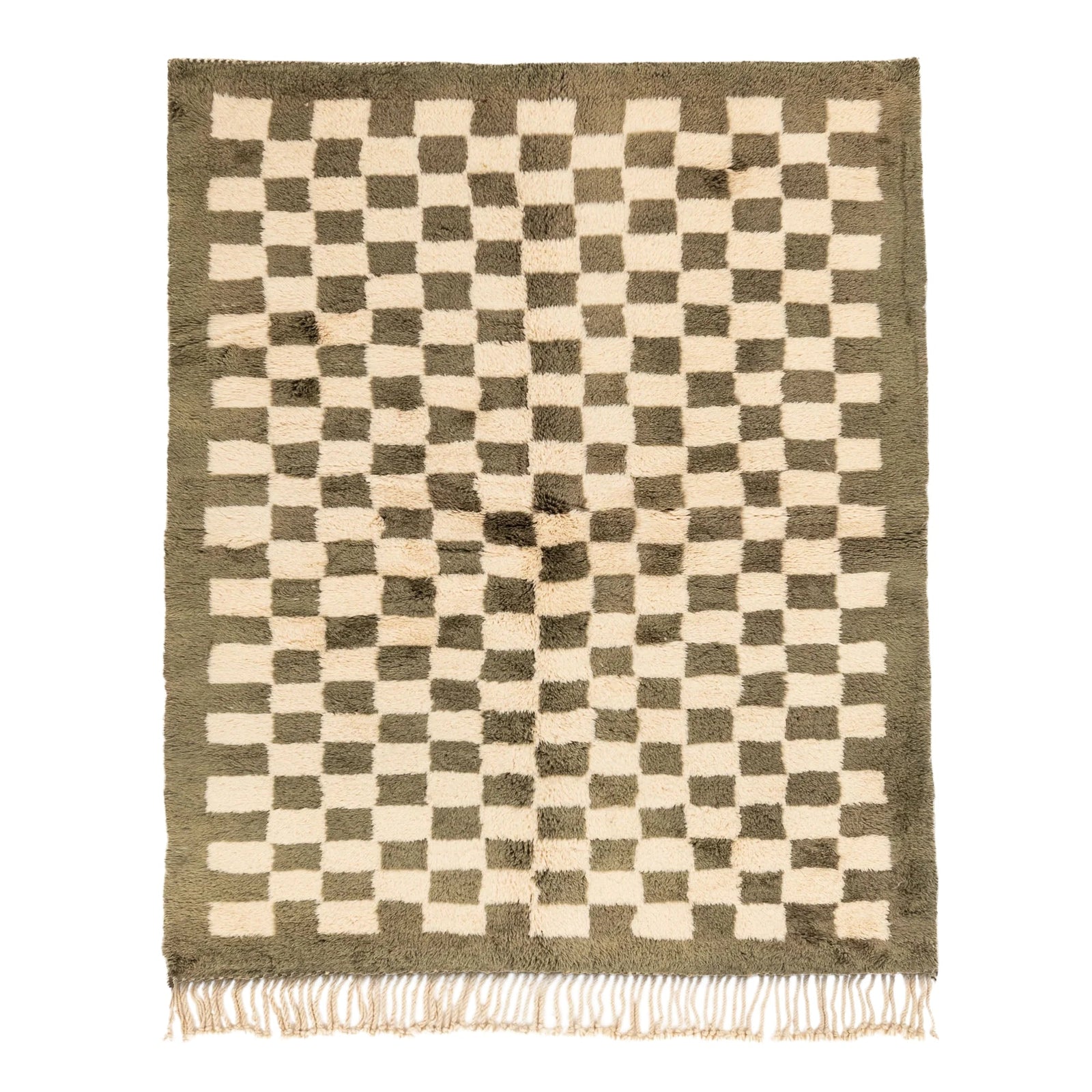 Sage Mosaic handmade Moroccan wool rug in sage green and ivory