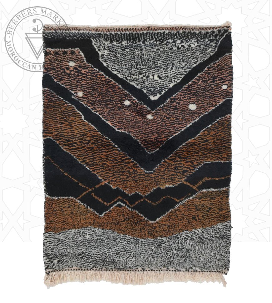 Original rust black grey and ivory chevron Moroccan wool rug product photograph