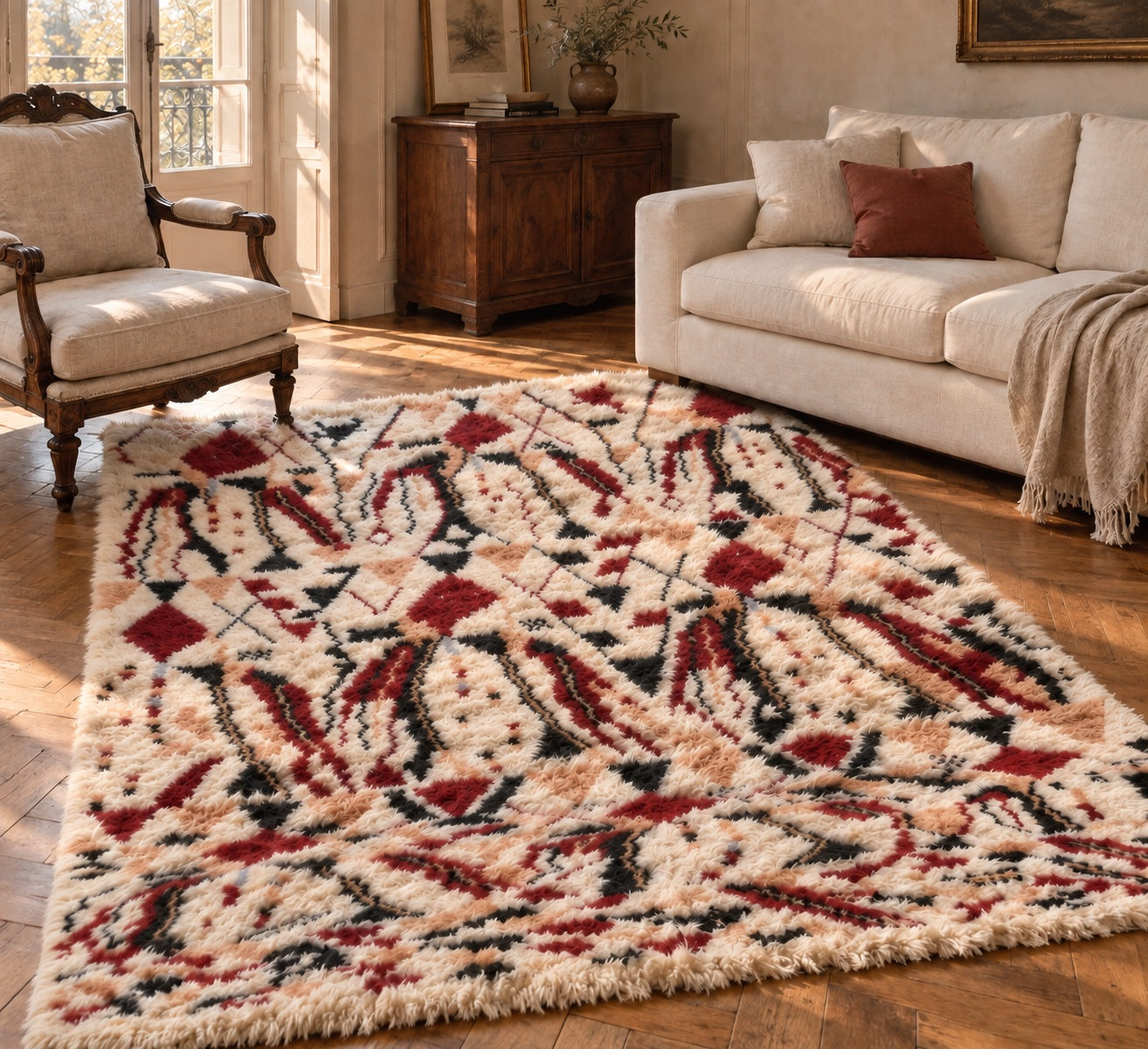 M-5042 Beni Mrirt shag wool rug — room styling inspiration