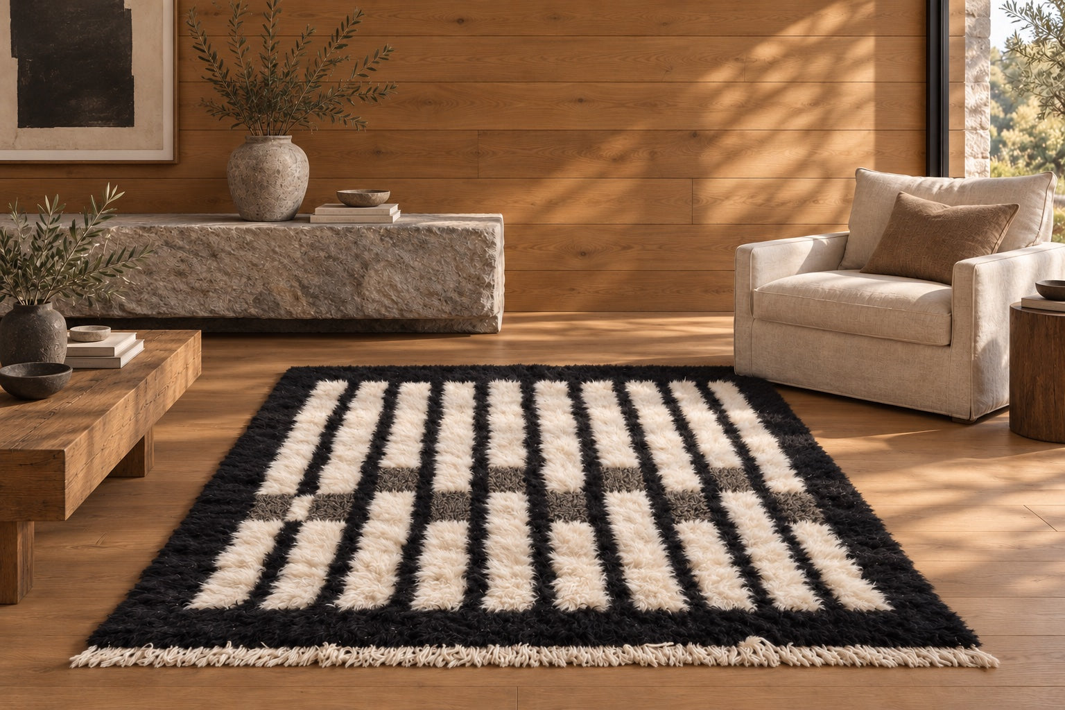 M-5075 Beni Mrirt shag wool rug — room styling inspiration