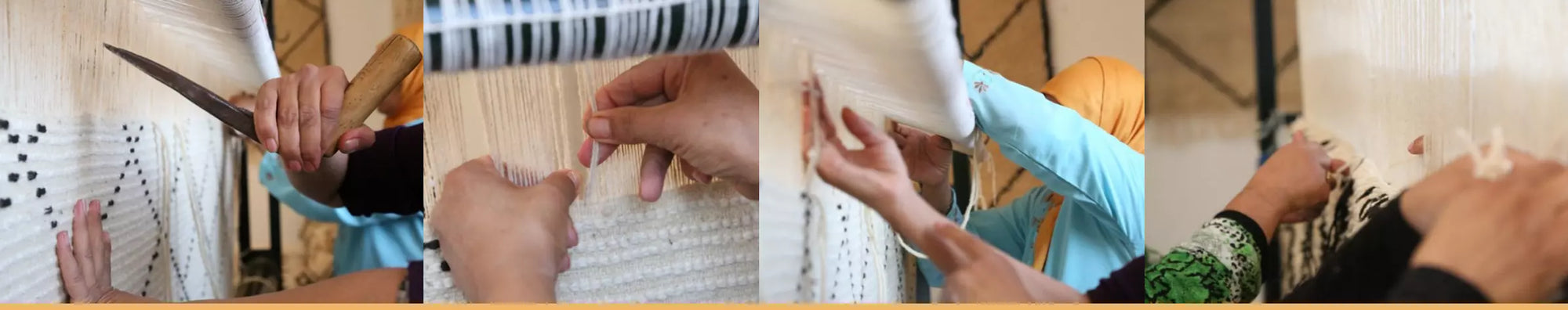 Hand weaving process of Moroccan rugs