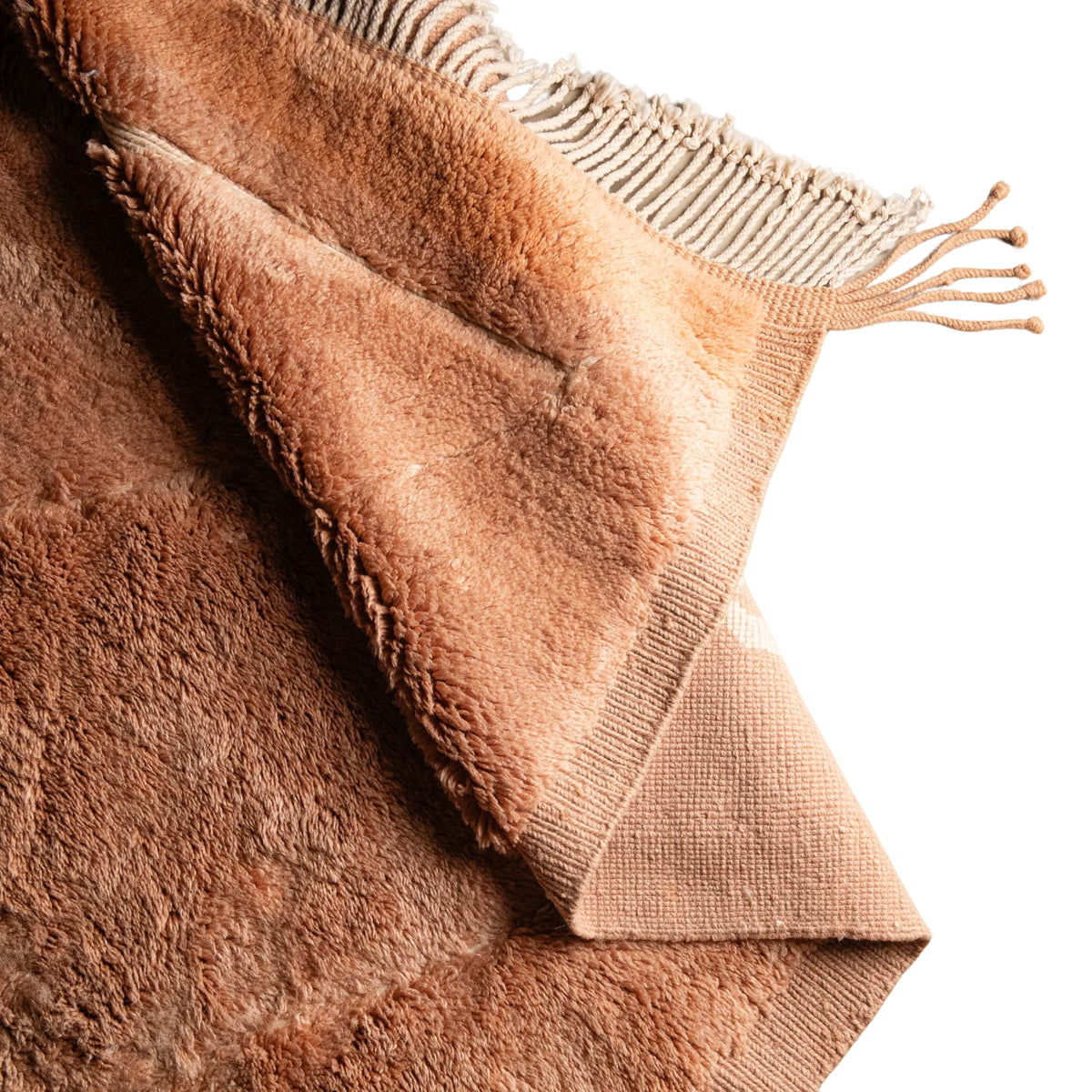 flipped Handmade Moroccan wool rug golden ochre with carved ivory geometric triangles