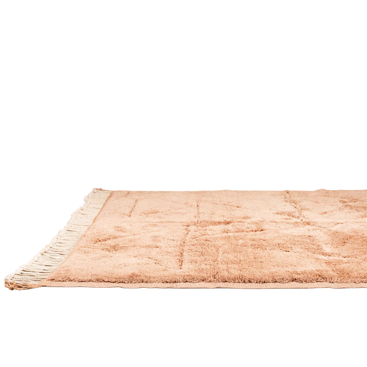 Handmade Moroccan wool rug golden ochre with carved ivory geometric triangles