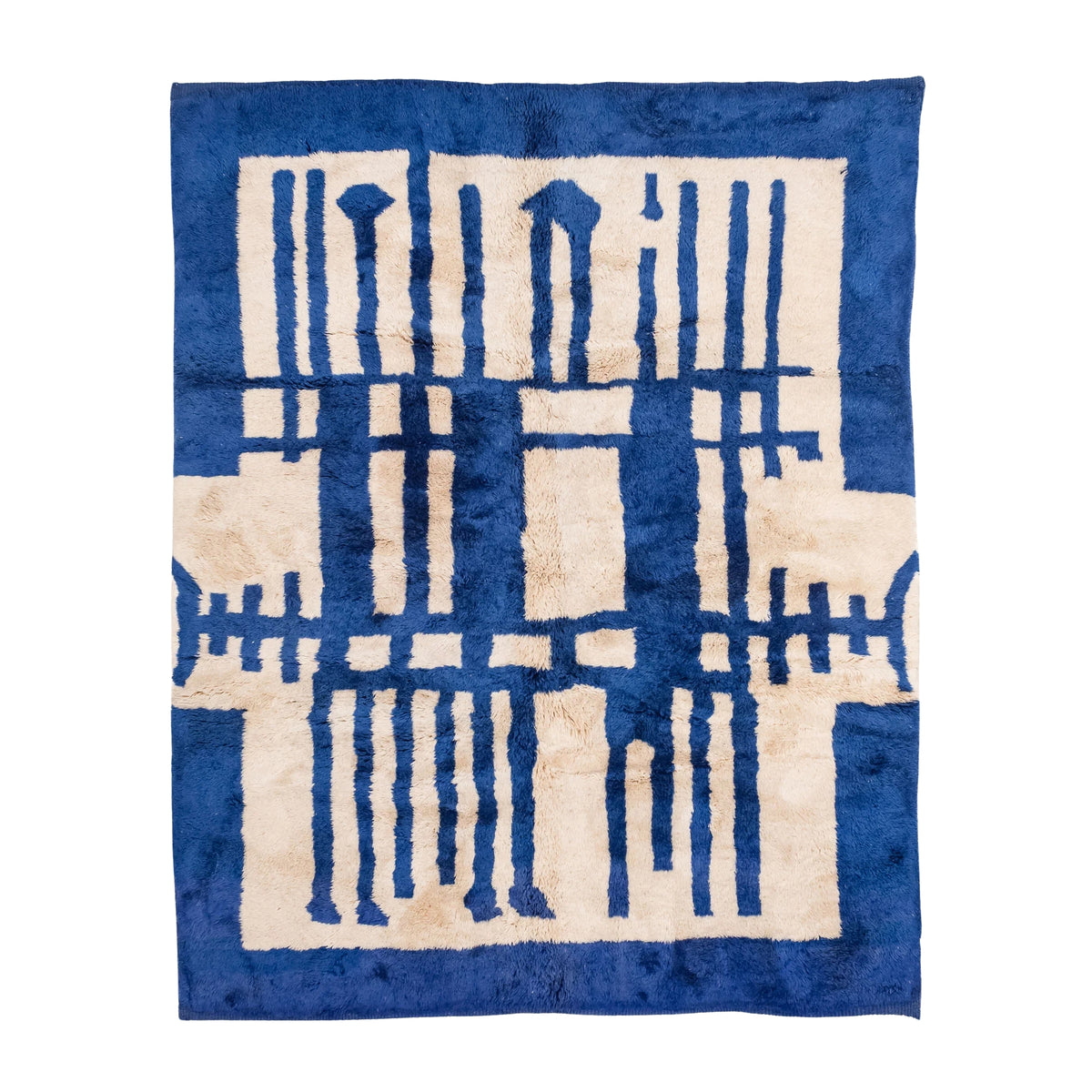 Azure Grid handmade Mrirt Moroccan wool rug in cobalt blue and ivory geometric design