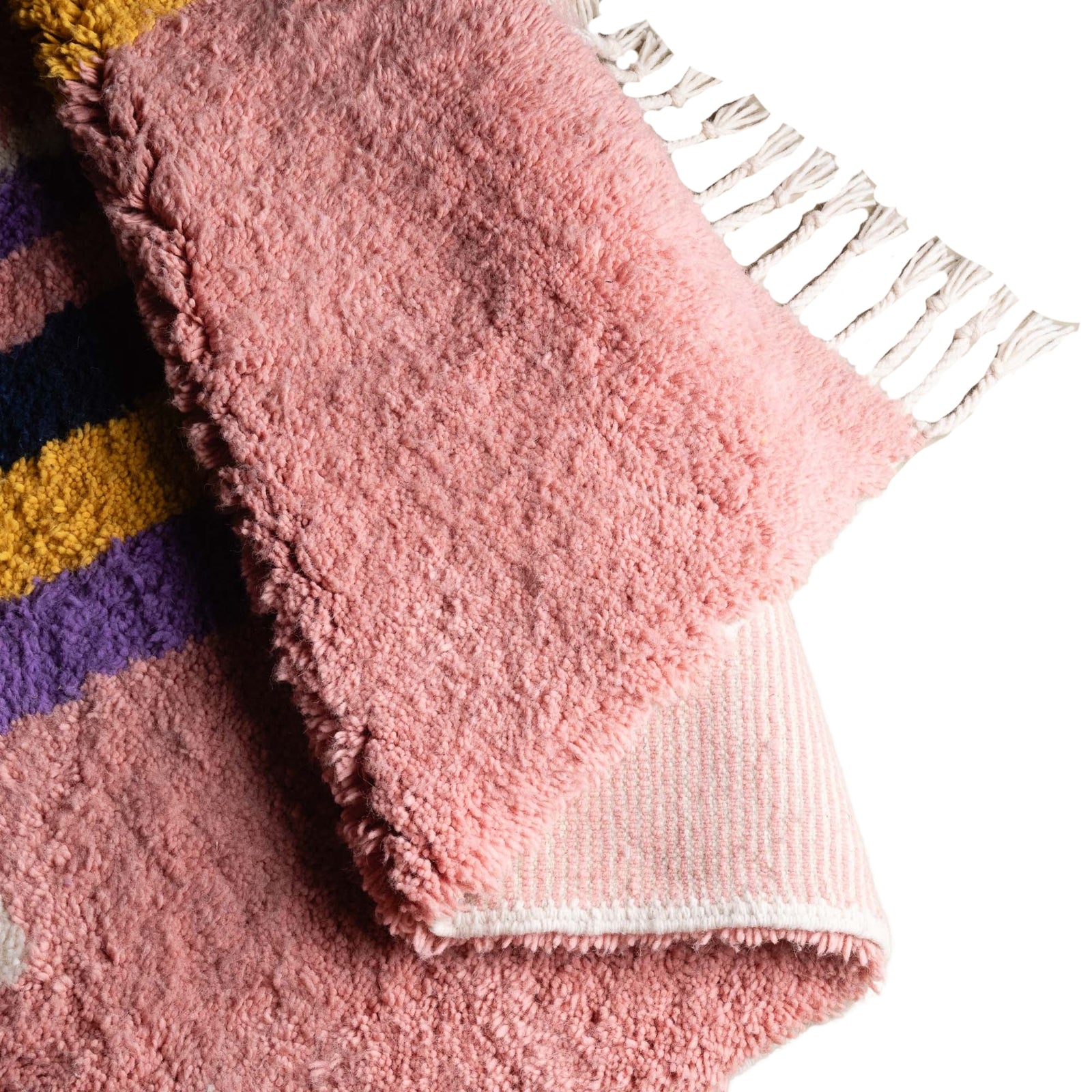 Handmade Moroccan wool rug blush pink with carved multicolor abstract blocks