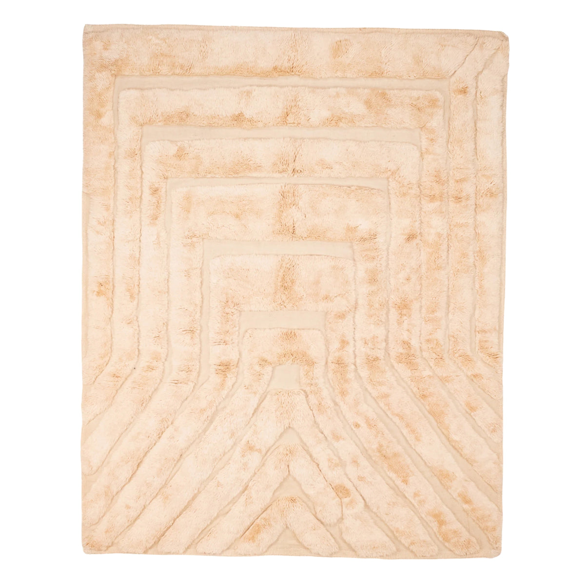 Handmade Moroccan wool rug in cream beige with concentric tonal ridges