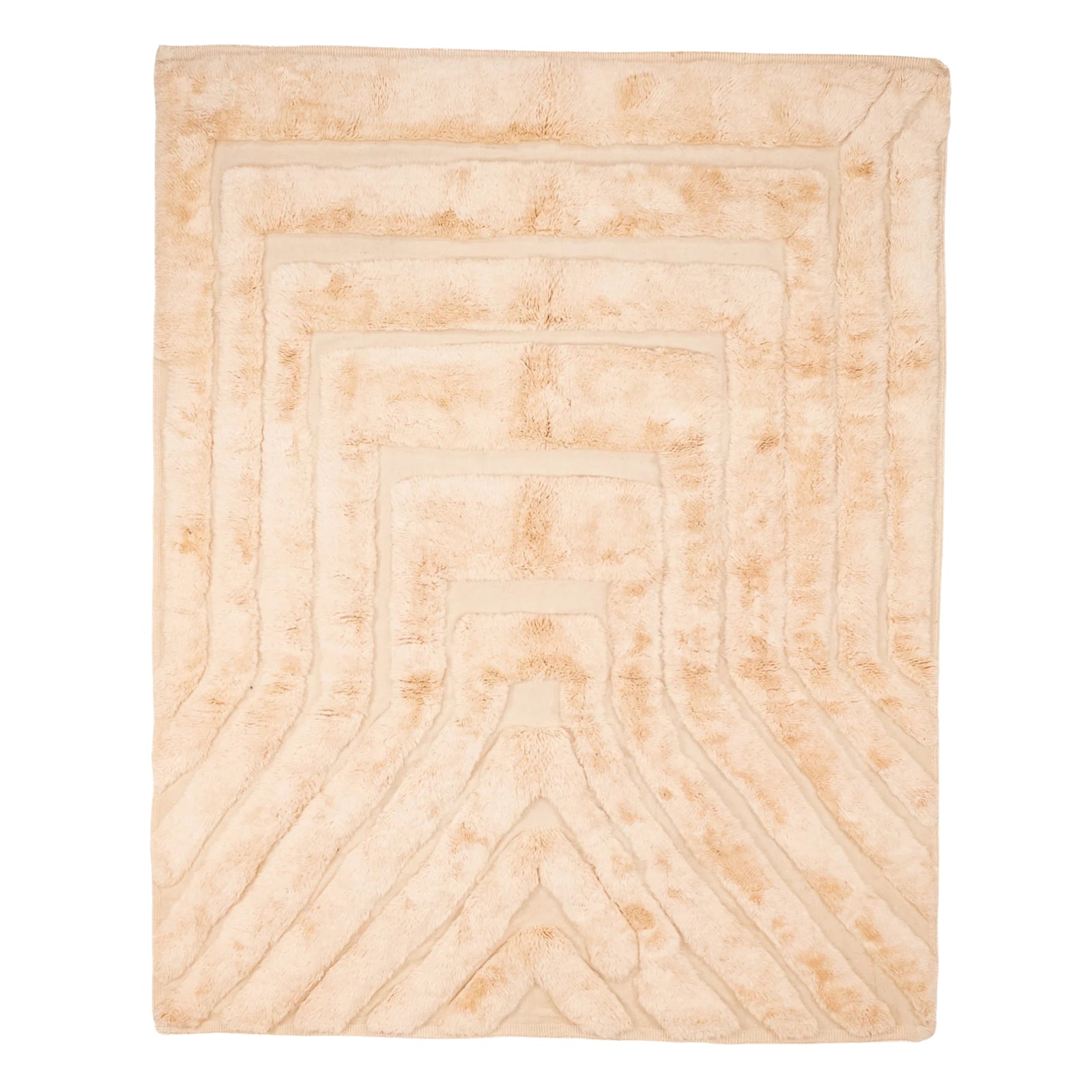 Handmade Moroccan wool rug in cream beige with concentric tonal ridges