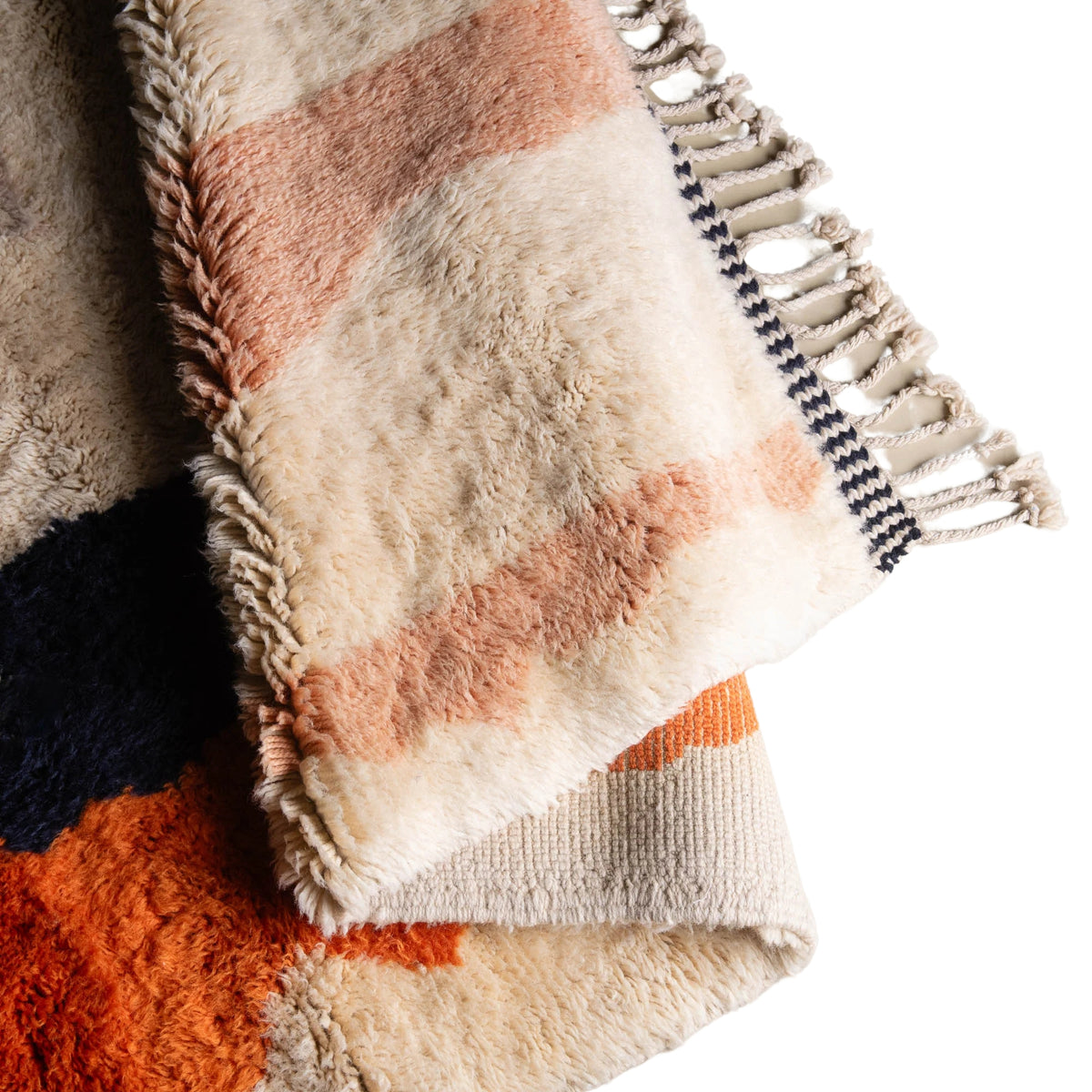 Flipped handmade-moroccan-wool-rug-navy-orange-ink-flow