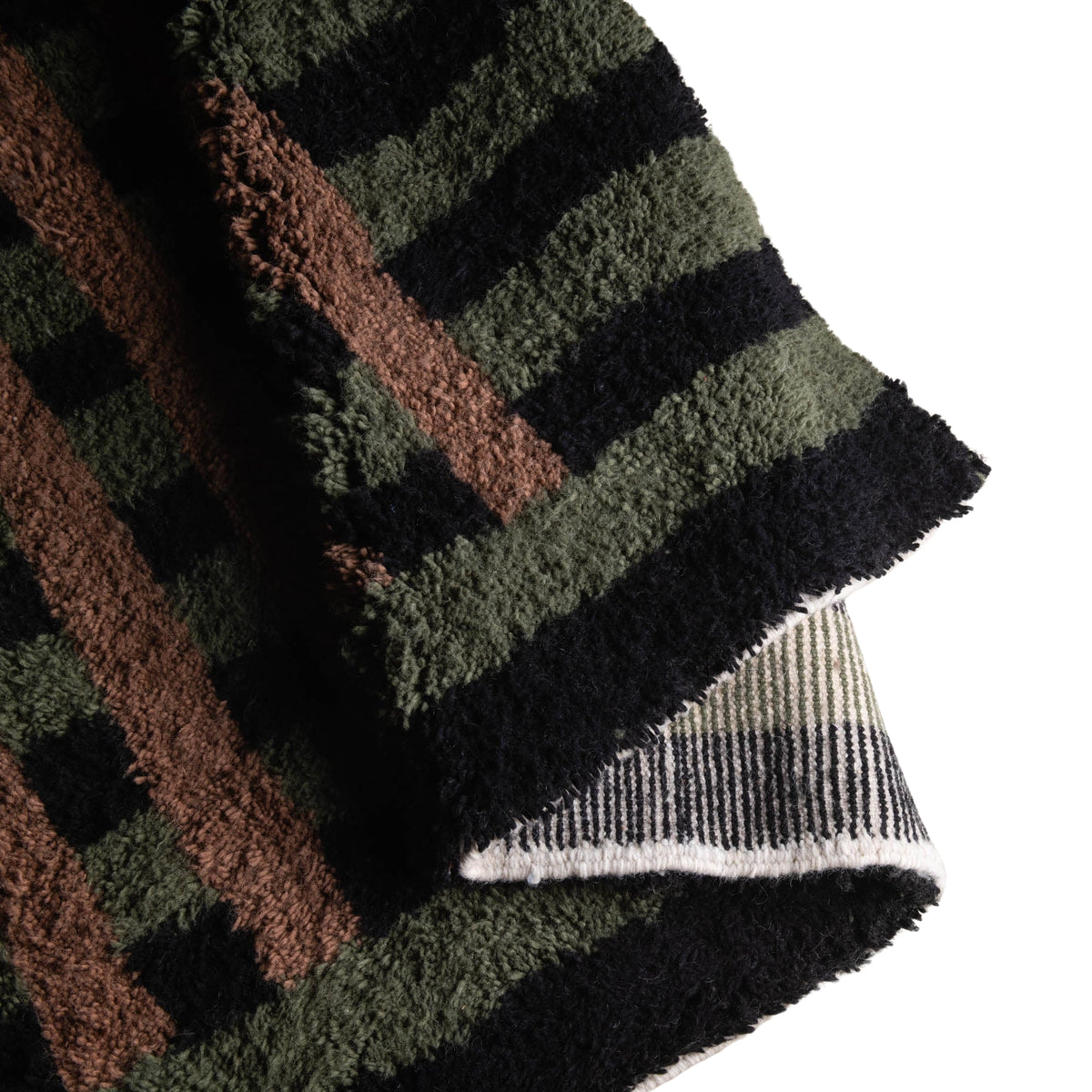 Flipped Harvest Lattice handmade Mrirt Moroccan wool rug in olive green, black, terracotta, ivory &amp; mustard geometric design