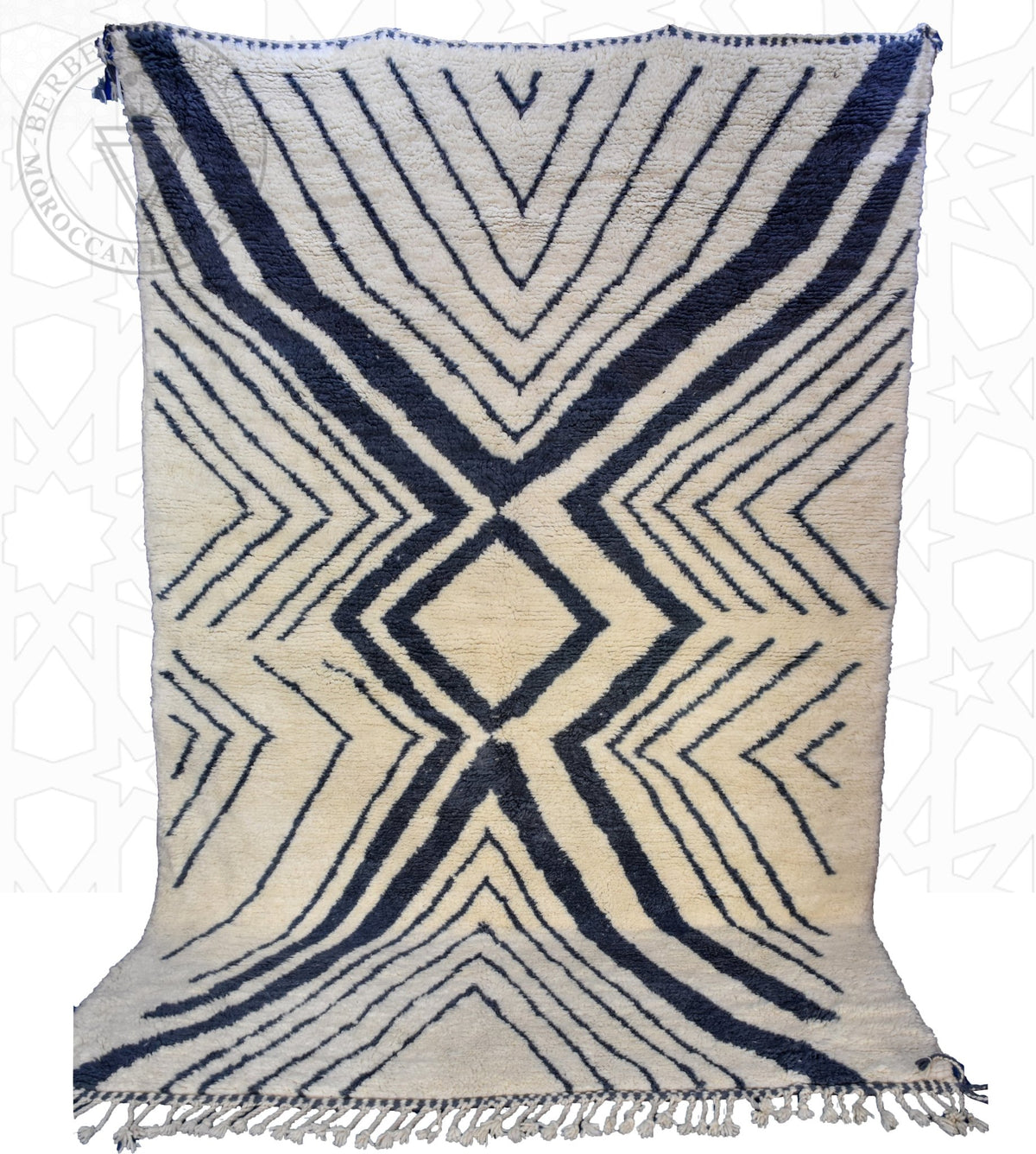 White and Blue Beni ourain Moroccan rug - 6.9 x 10.5 ft / 210 x
