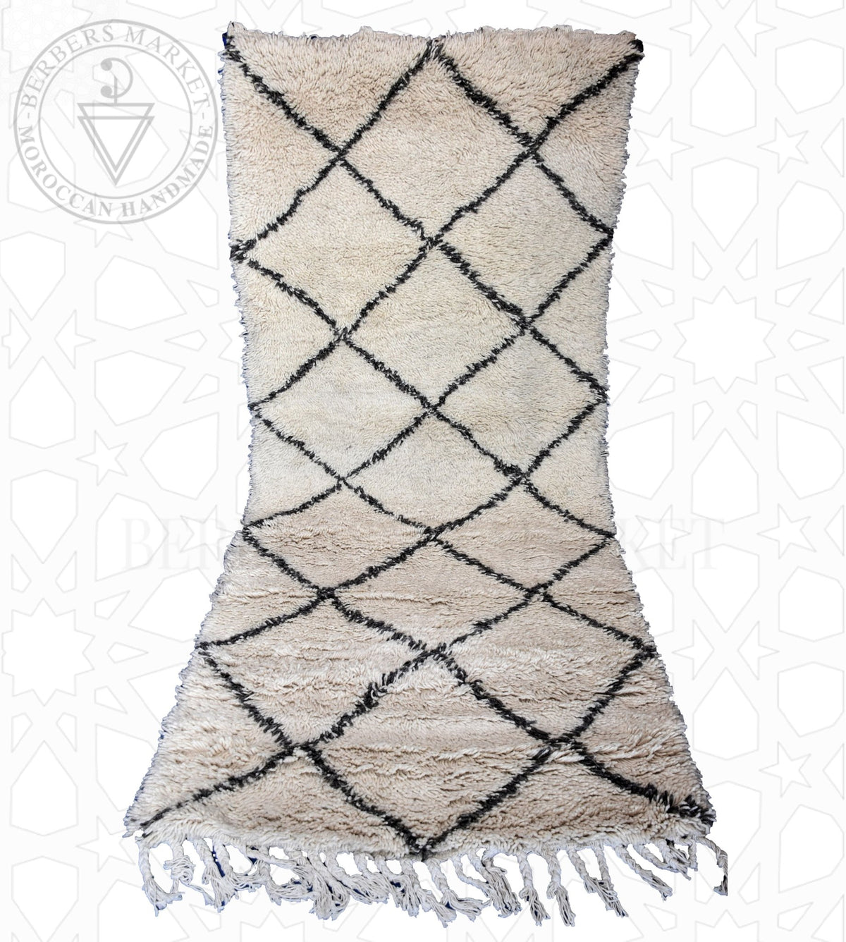 Beni ourain Moroccan runner rug - 3.44 x 7.21 ft / 105 x 220 cm - Berbers Market