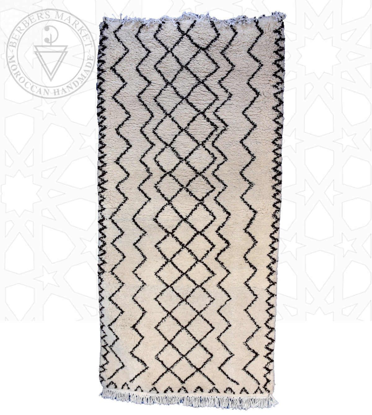 Beni ourain Moroccan runner rug - 3.7 x 6.6 ft / 110 x 200 cm - Berbers Market