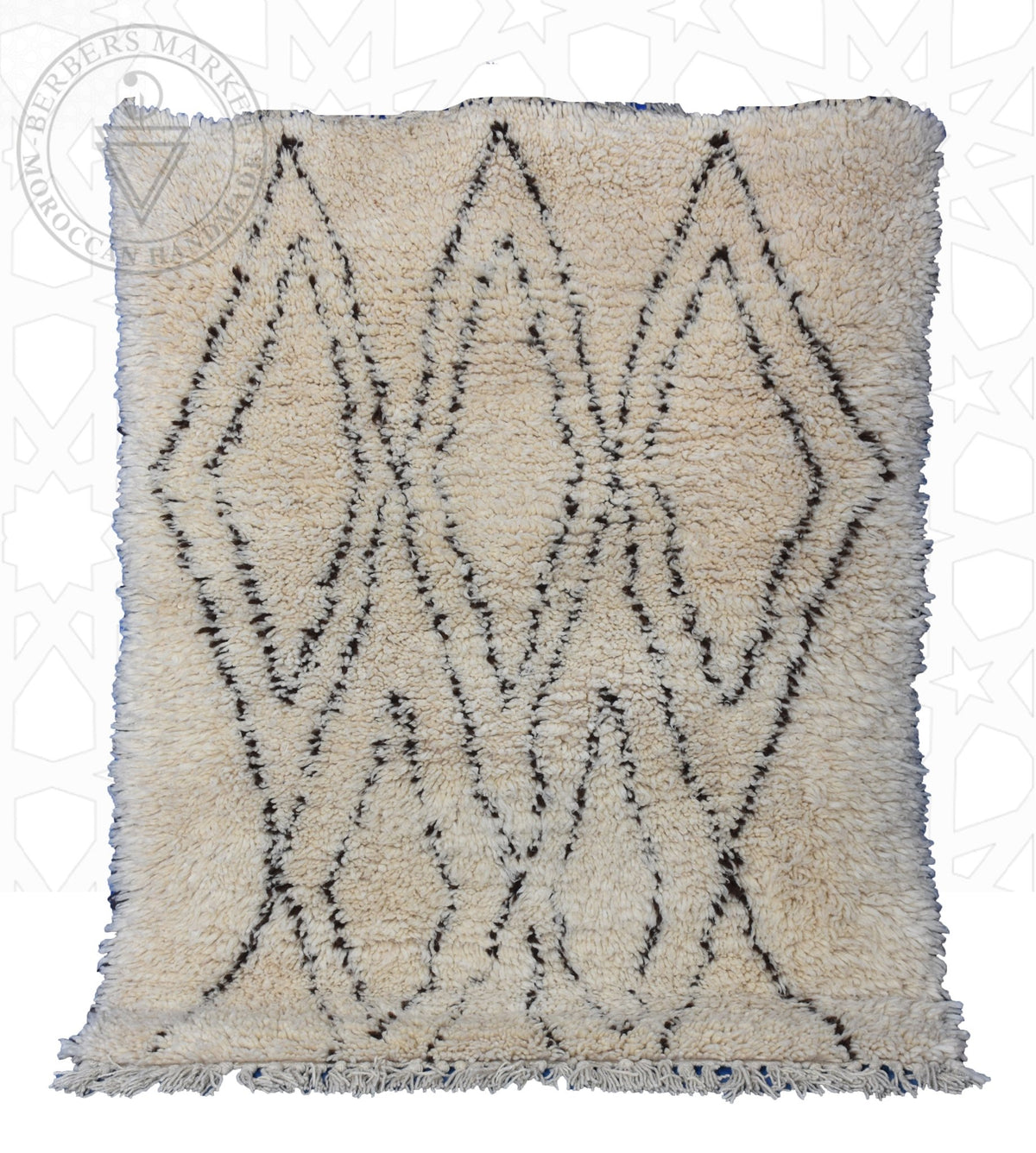 Beni ourain shag Moroccan rug - 3.95 x 4.45 ft / 120 x 135 cm - Berbers Market