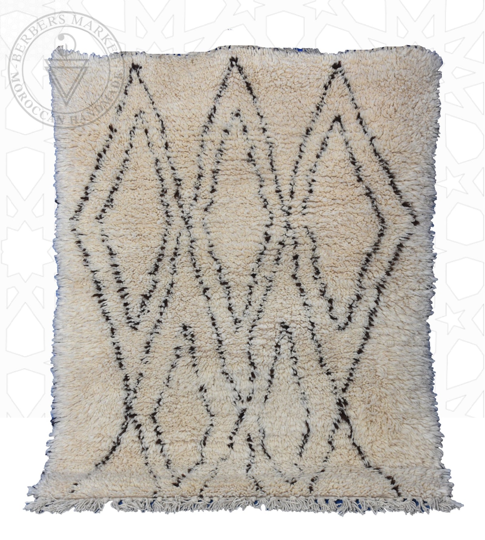 Beni ourain shag Moroccan rug - 3.95 x 4.45 ft / 120 x 135 cm - Berbers Market