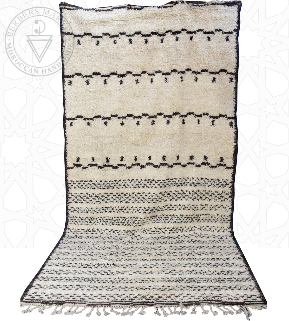 Beni ourain shag Moroccan rug - 6.3 x 11.7 ft / 190 x 355 cm - Berbers Market