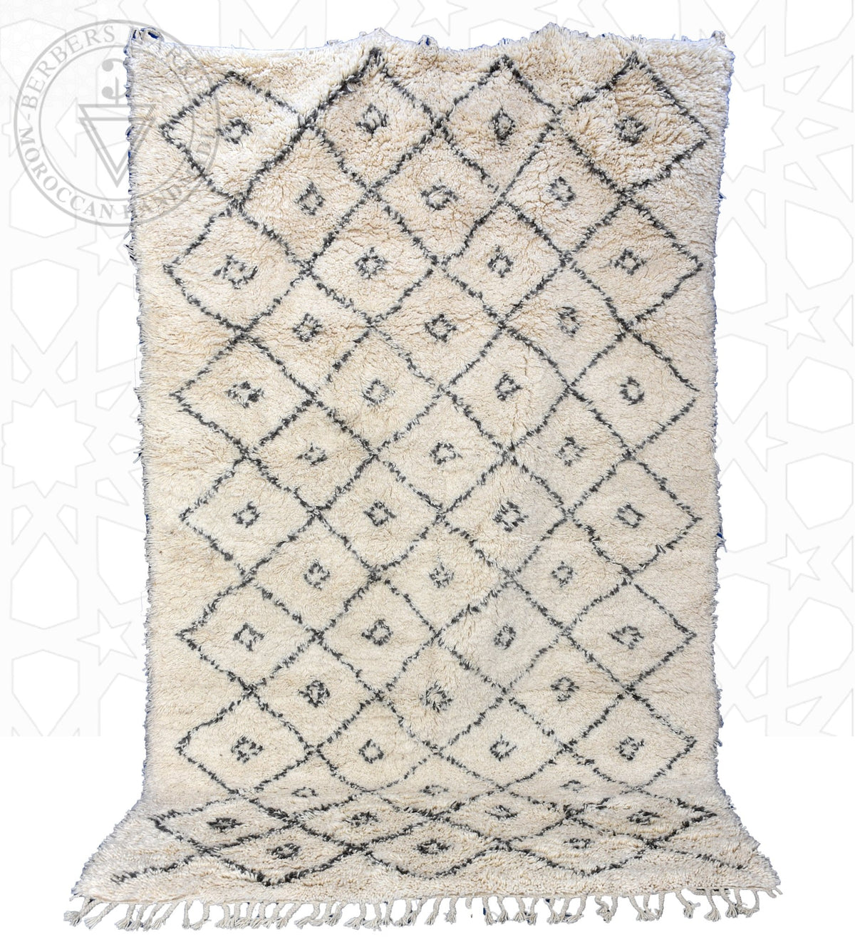 Beni ourain shag Moroccan rug - 6.3 x 9.7 ft / 190 x 295 cm - Berbers Market