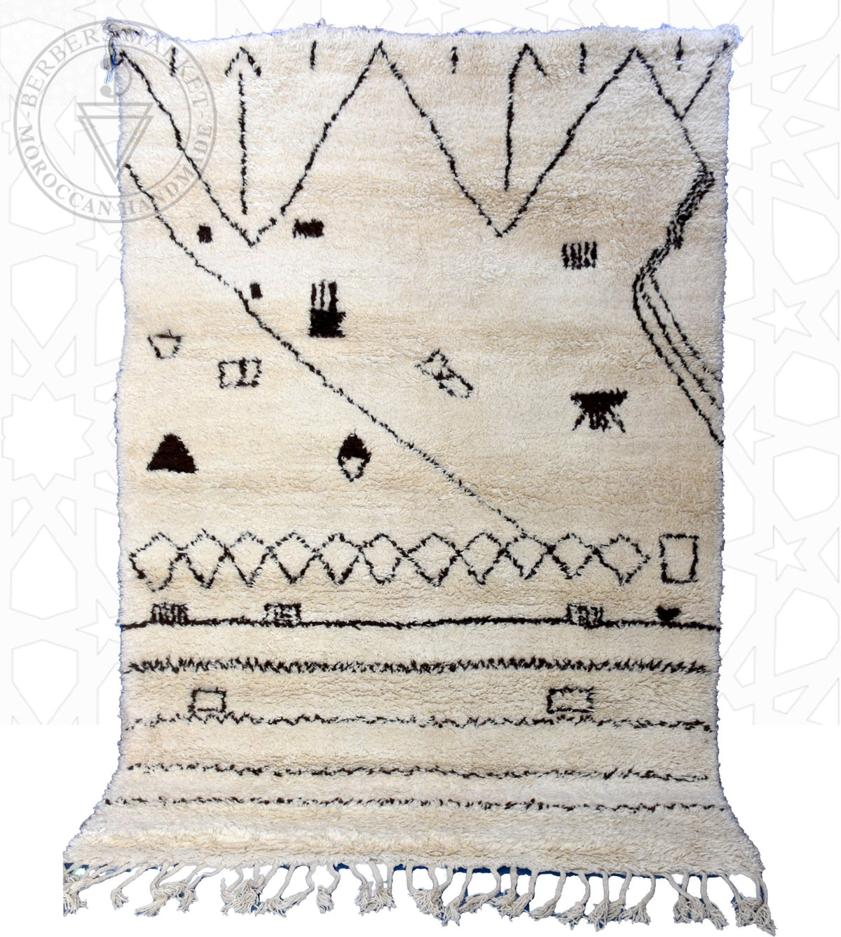 Beni ourain shag Moroccan rug - 6.4 x 9.4 ft / 195 x 285 cm - Berbers Market