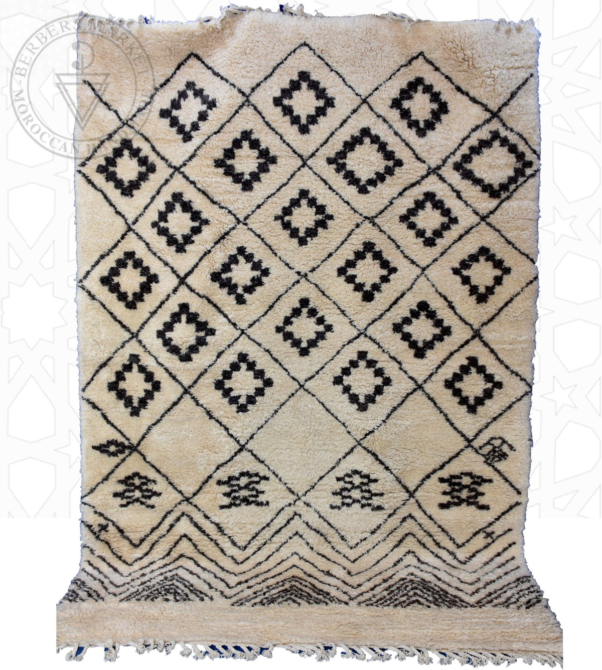 Beni ourain shag Moroccan rug - 6.6 x 9.5 ft / 200 x 290 cm - Berbers Market