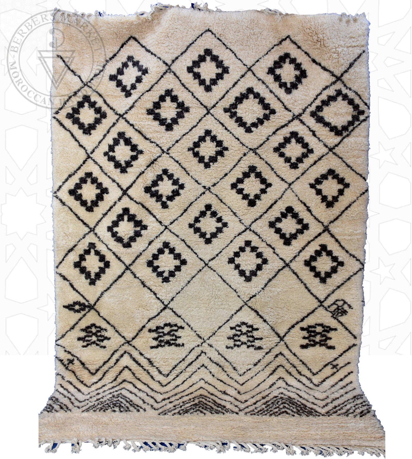 Beni ourain shag Moroccan rug - 6.6 x 9.5 ft / 200 x 290 cm - Berbers Market