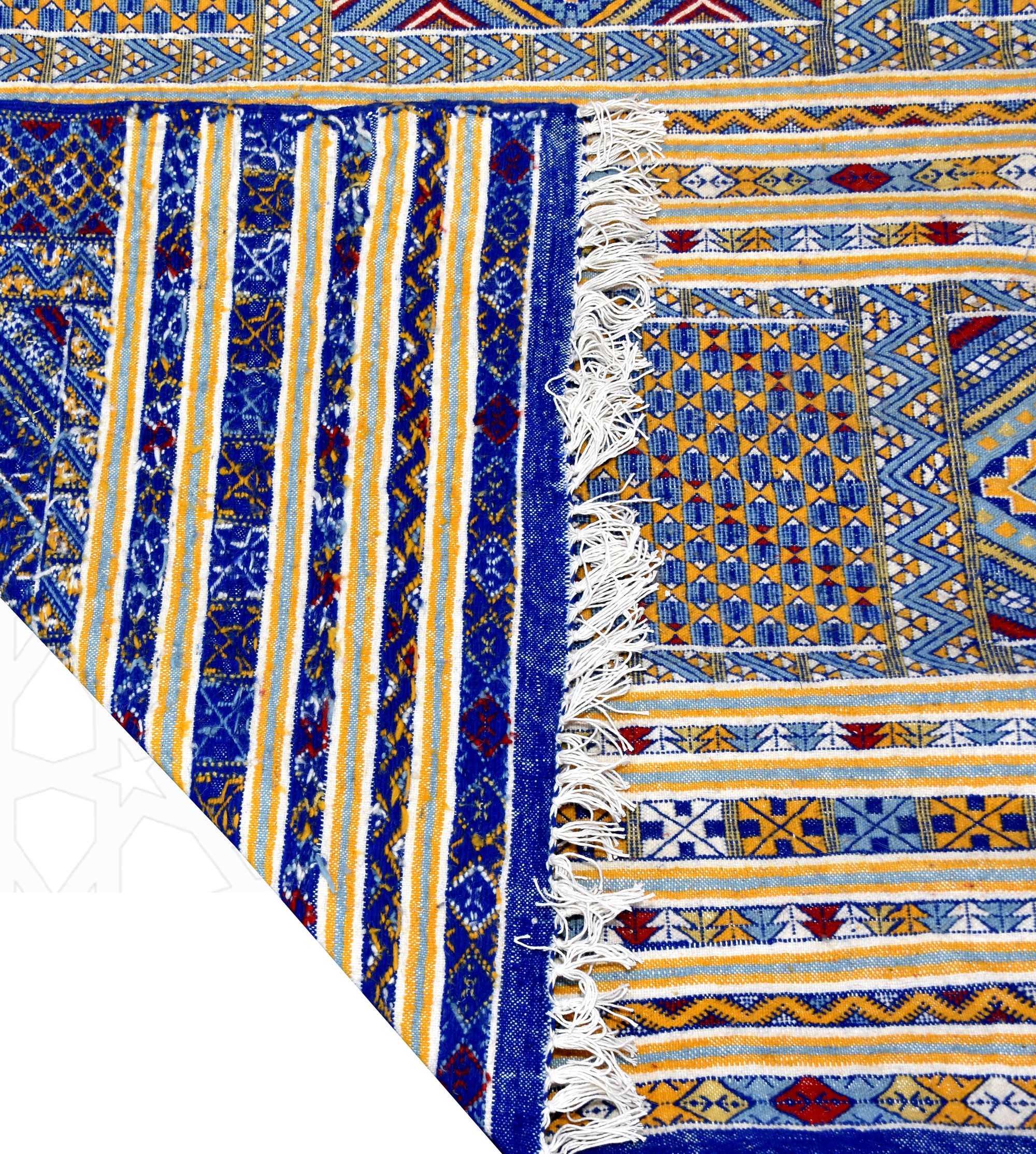Flatweave kilim hanbal Blue Moroccan rug - 5.91 x 7.55 ft / 180 x 230 cm