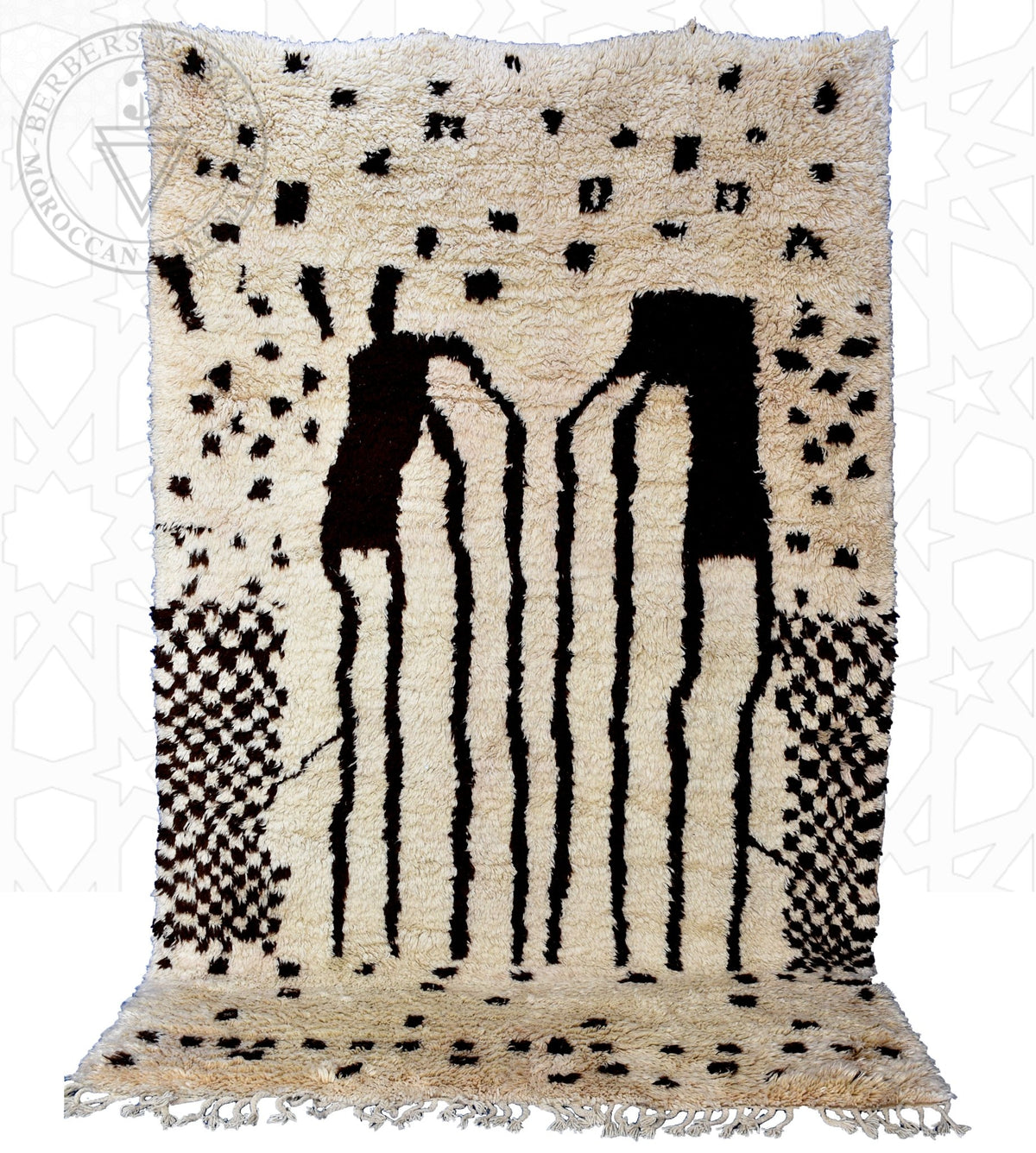 Black and white Abstract Beni ourain shag Moroccan rug - 6.7 x 9.9 ft / 200 x 300 cm - Berbers Market