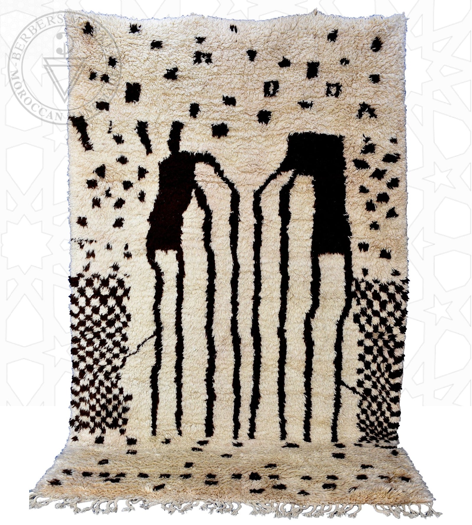 Black and white Abstract Beni ourain shag Moroccan rug - 6.7 x 9.9 ft / 200 x 300 cm - Berbers Market