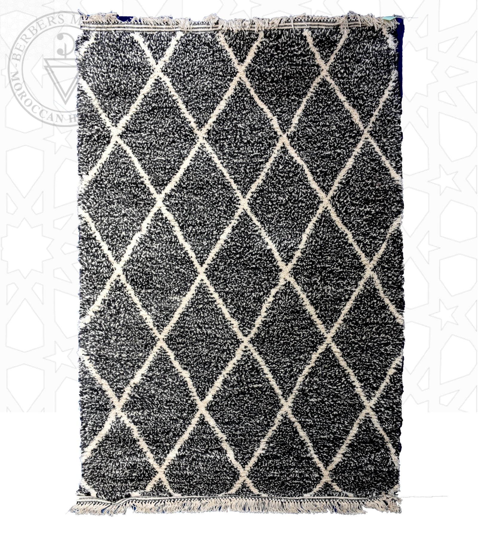 Black Beni ourain shag Moroccan rug - 5.6 x 8.2 ft / 170 x 250 cm - Berbers Market