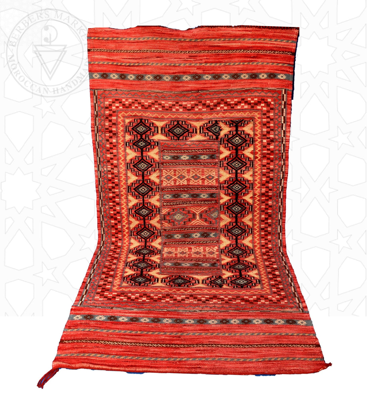 Flatweave kilim hanbal Moroccan rug - 3.8 x 7.22 ft / 115 x 220 cm - Berbers Market