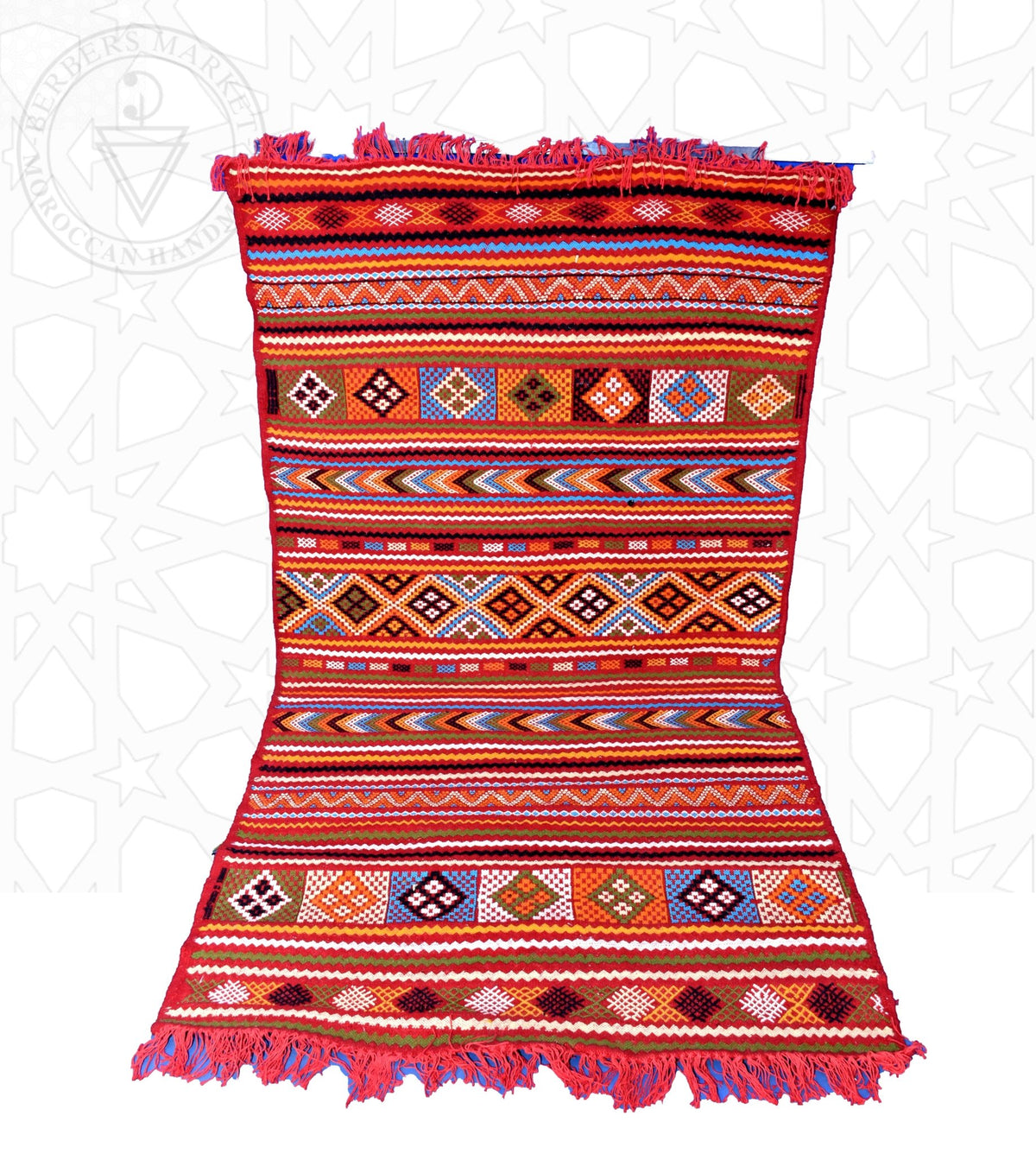 Flatweave kilim hanbal Moroccan rug - 4.11 x 8.04 ft / 125 x 245 cm - Berbers Market