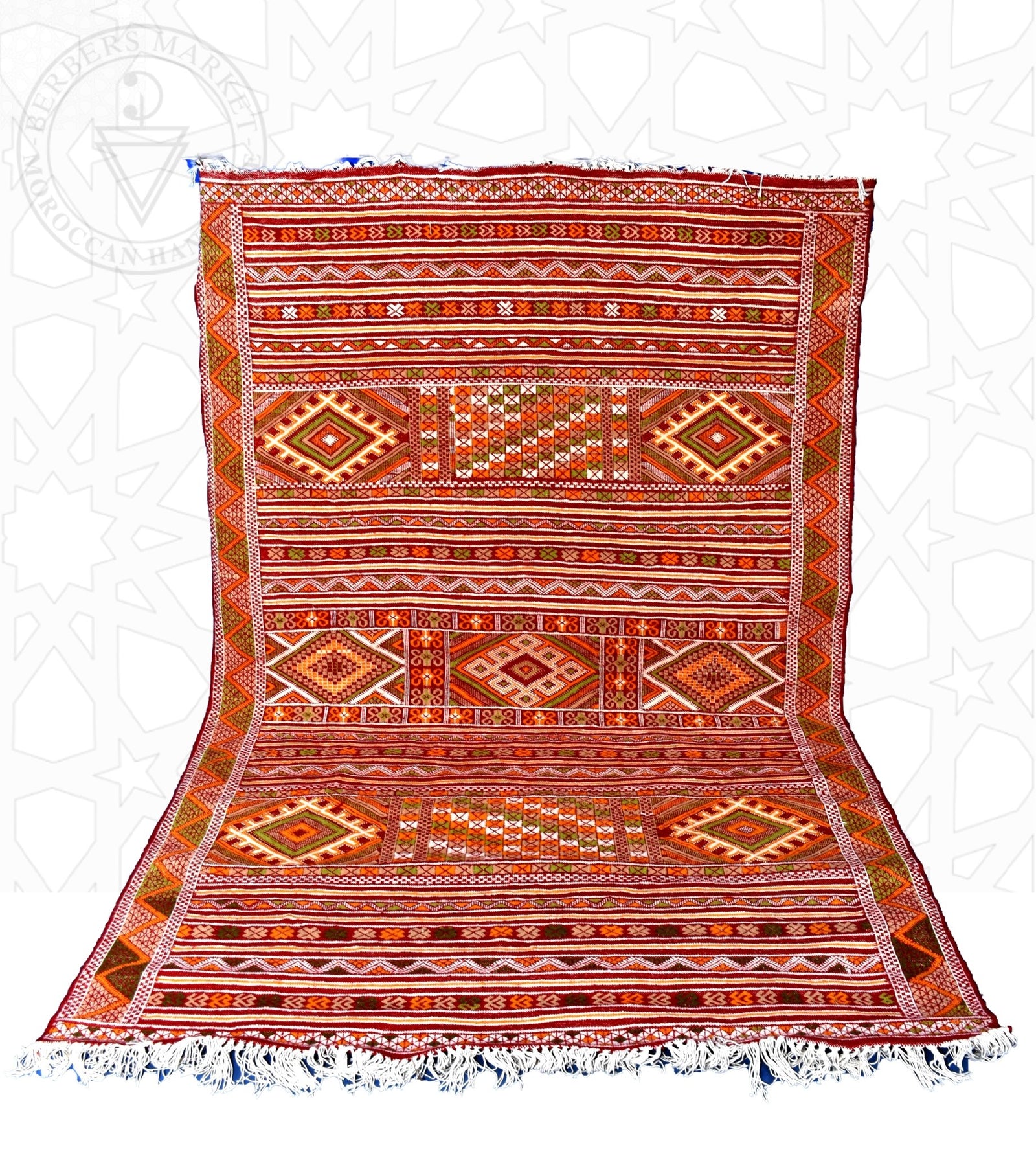 Flatweave kilim hanbal Moroccan rug - 4.27 x 7.55 ft / 130 x 230 cm - Berbers Market
