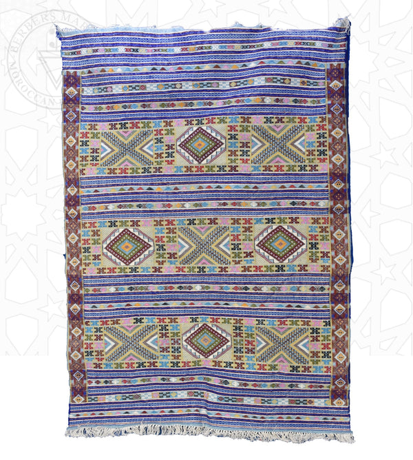 t*a様 372　GAN KILIM RODAS BLUE RUG　170×24 Flatweave kilim hanbal Blue Moroccan rug - 5.6 x 8.21 ft / 170 x