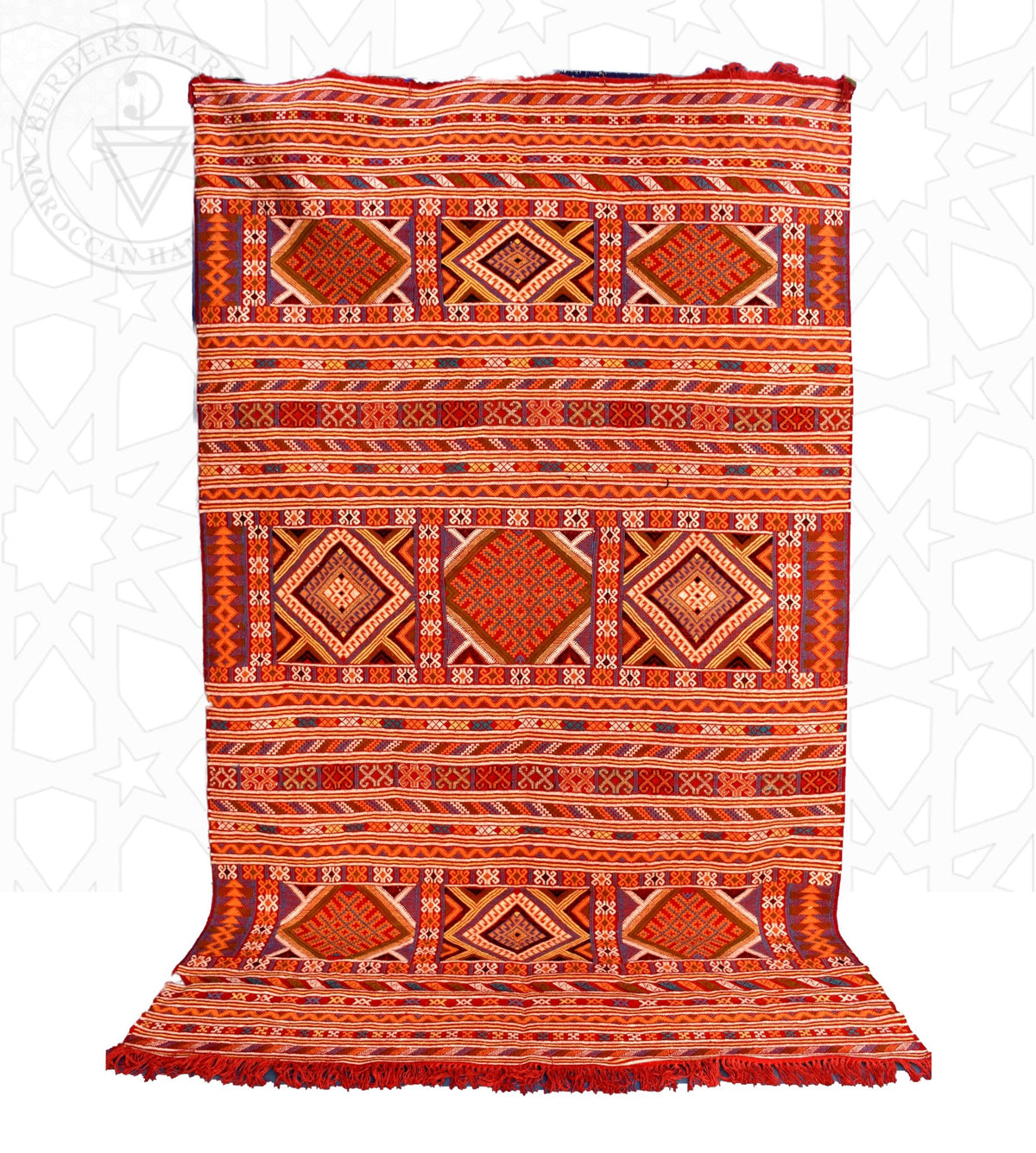 Flatweave kilim hanbal Moroccan rug - 6.4 x 10.01 ft / 195 x 305 cm - Berbers Market