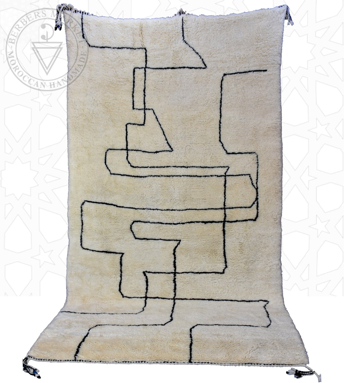Line art Beni ourain Moroccan rug - 6.3 x 10.5 ft / 190 x 320 cm - Berbers Market