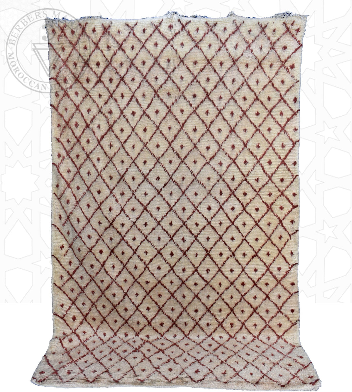 Red lines and dotes Beni ourain Moroccan rug - 6.7 x 9.9 ft / 200 x 300 cm - Berbers Market