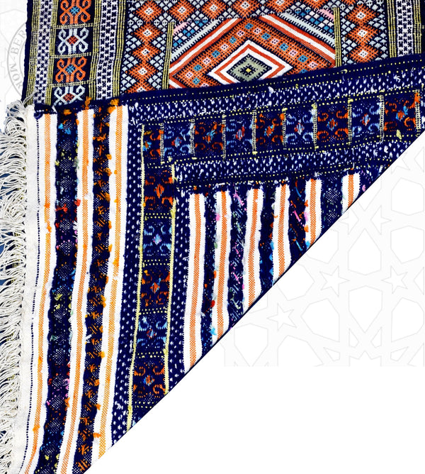 Taznakht Kilim flatweave Blue Moroccan runner rug - 2.47 x 11.16